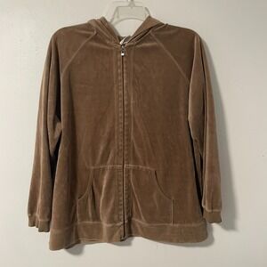 Hot Cotton Woman‎ by Marc Ware Light Brown Full-zip Velour Hoodie Jacket 1X